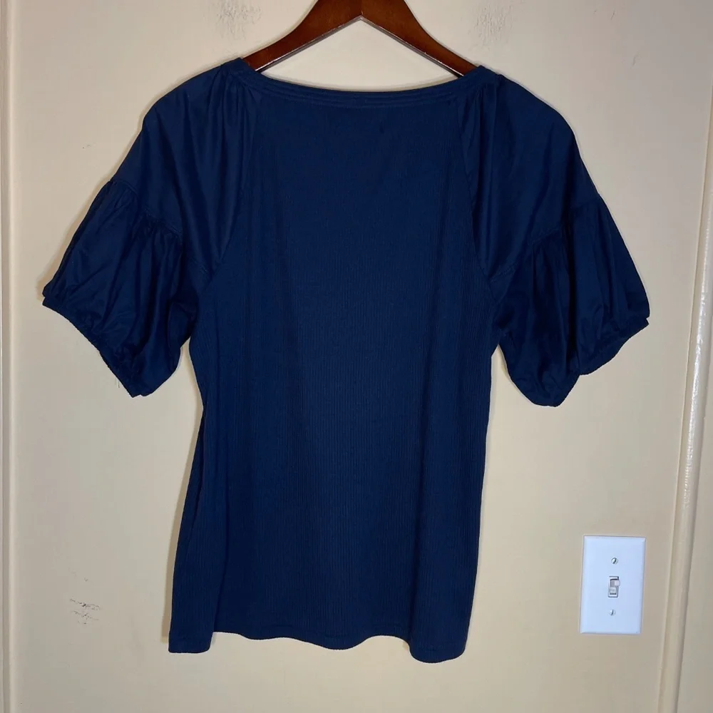 J. Crew Dark Blue Puff Sleeve Blouse